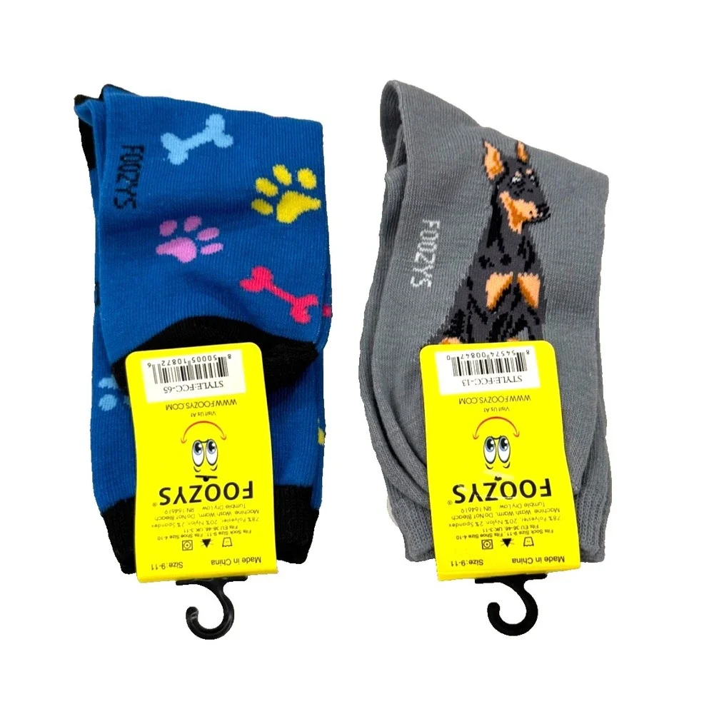Foozys Women's Crew Sock 2 Pack: Doberman Pinscher/Rescue; Women's‎ Size 9-11